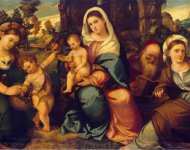 Bonifazio Veronese Bonifazio de Pitati Madonna and Child with St Catherine St John the Baptist St Dorotea and St Anthony the Abbo - Hermitage